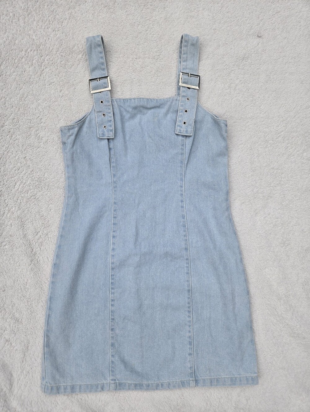 Topshop Light Wash Denim Mini Dress with Adjustable Buckle Straps Western Sz 8
